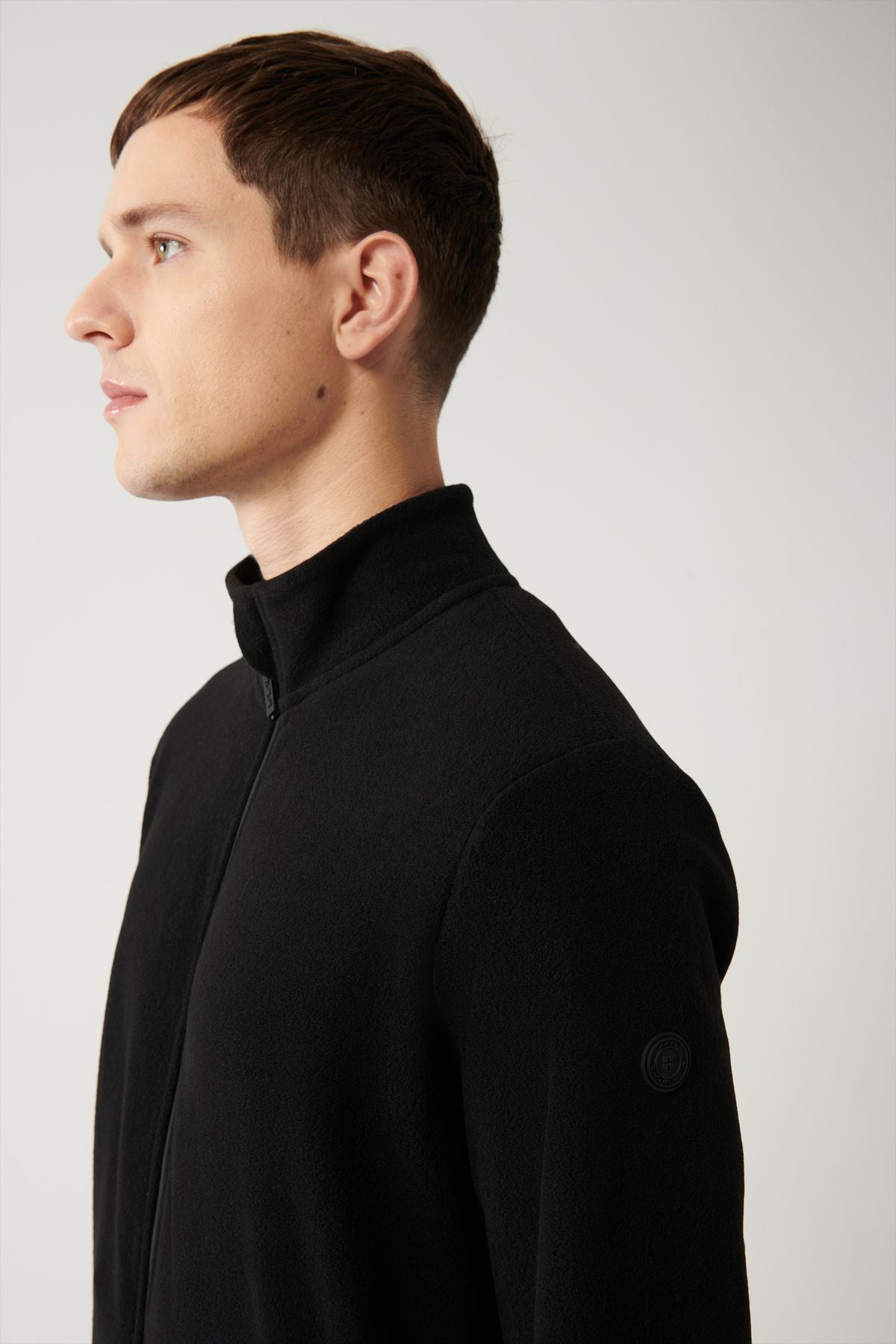 Men's black upright neck cold -resistant zipper with fleece sweatshirt E001069