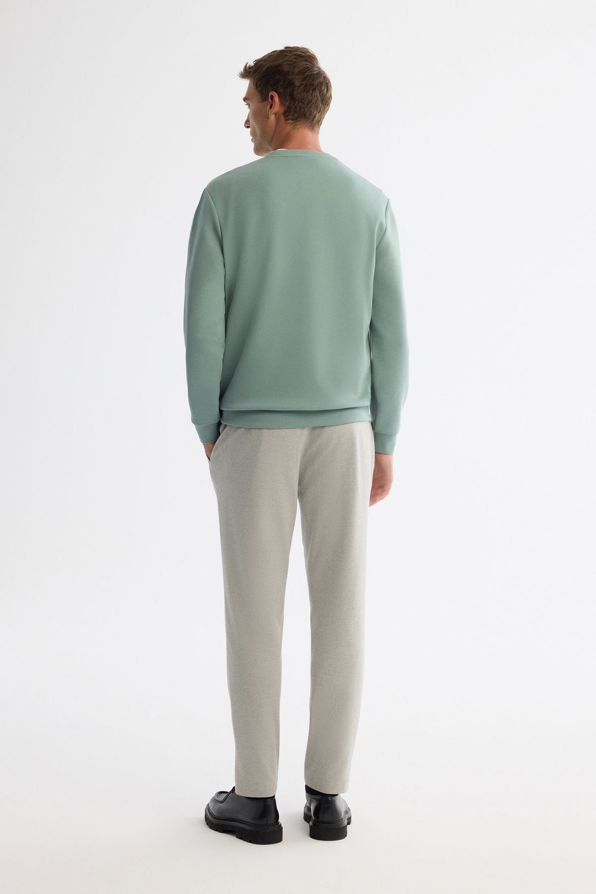 Men's Mint Green Bike Collar Cotton Embroidery Sweatshirt A42y1247