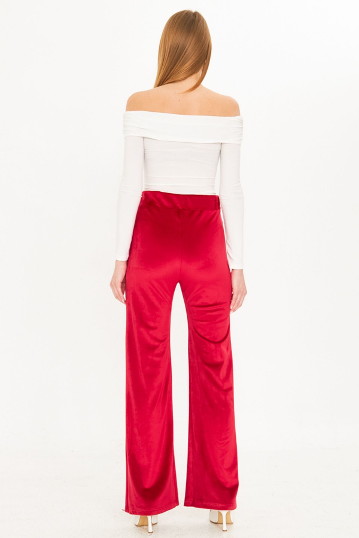Woman Red Waist Tire Velvet Pants Arm-25k001091