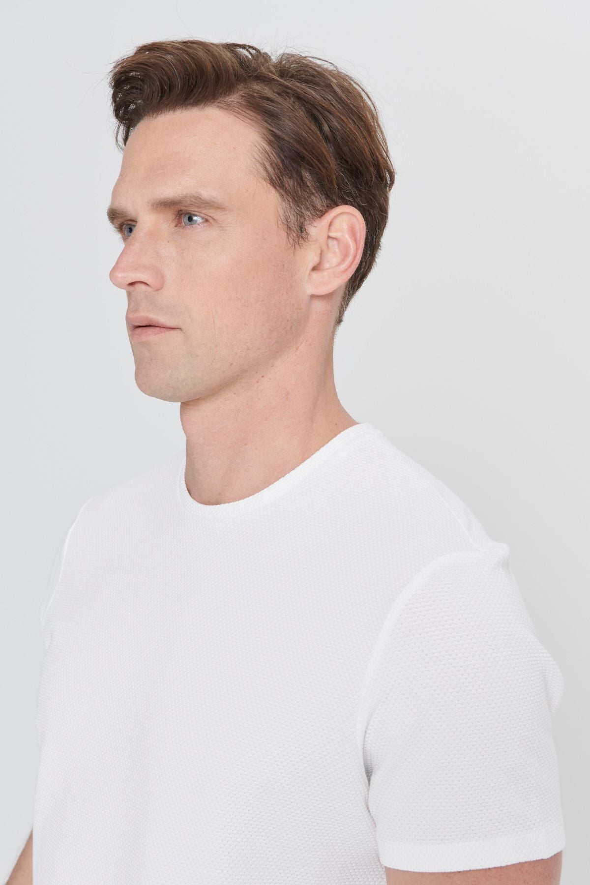 Men's white slim fit narrow cut modal bike collar soft button flexible basic t -shirt