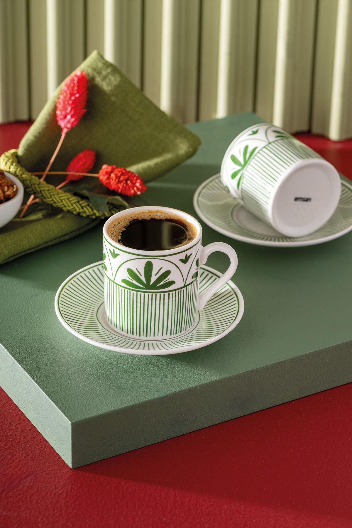 Sara New Bone 2 Person Coffee Cup Set 90 ml Green