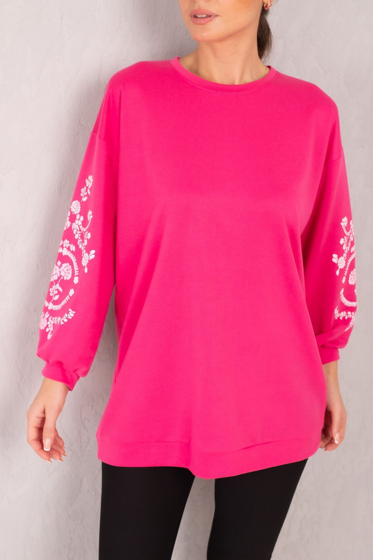 Women's Fuchsia round collar arm embossed Tunic ARM-21K024033