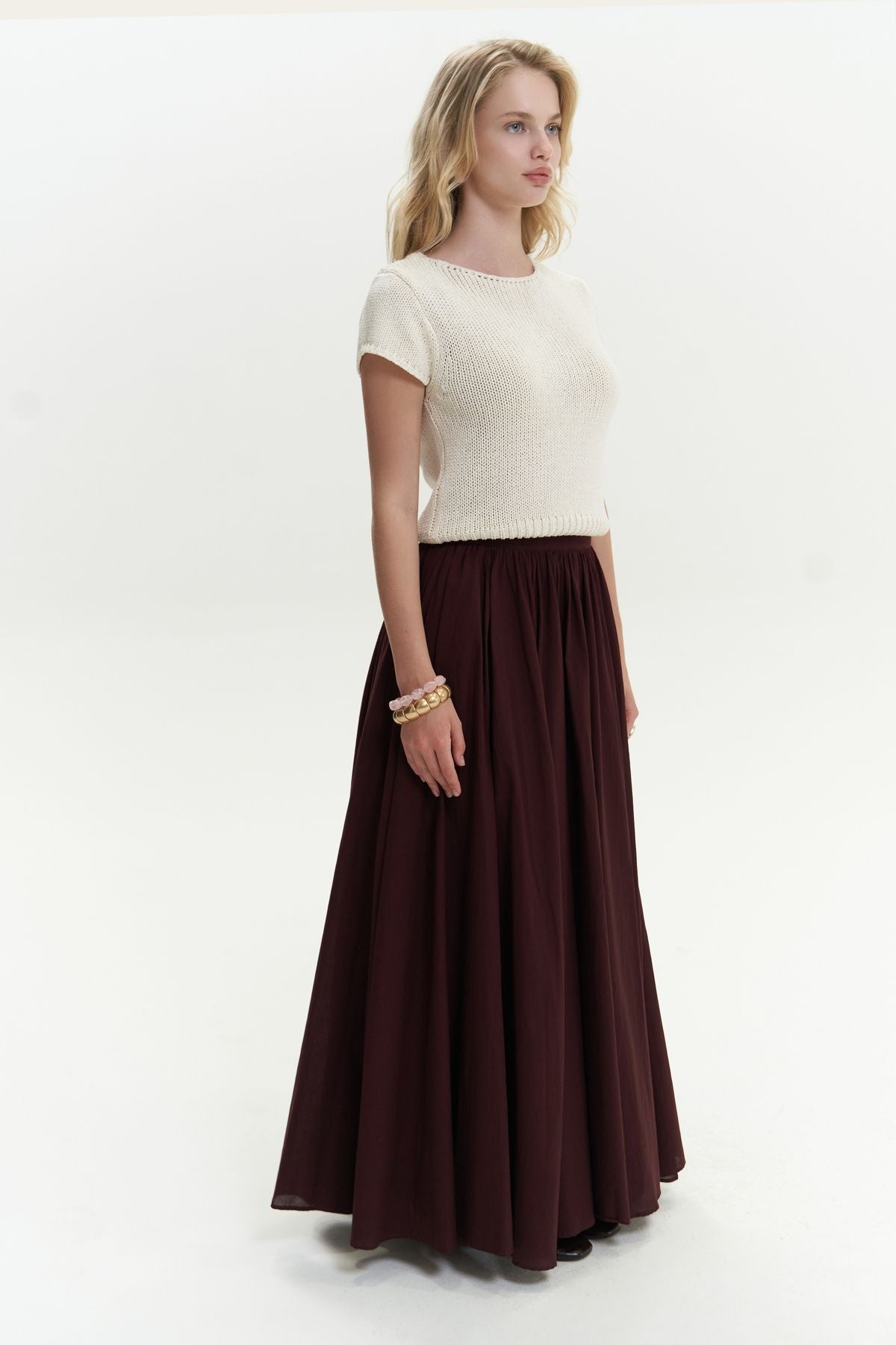 Faylinn Pleated Long Bordeaux Skirt