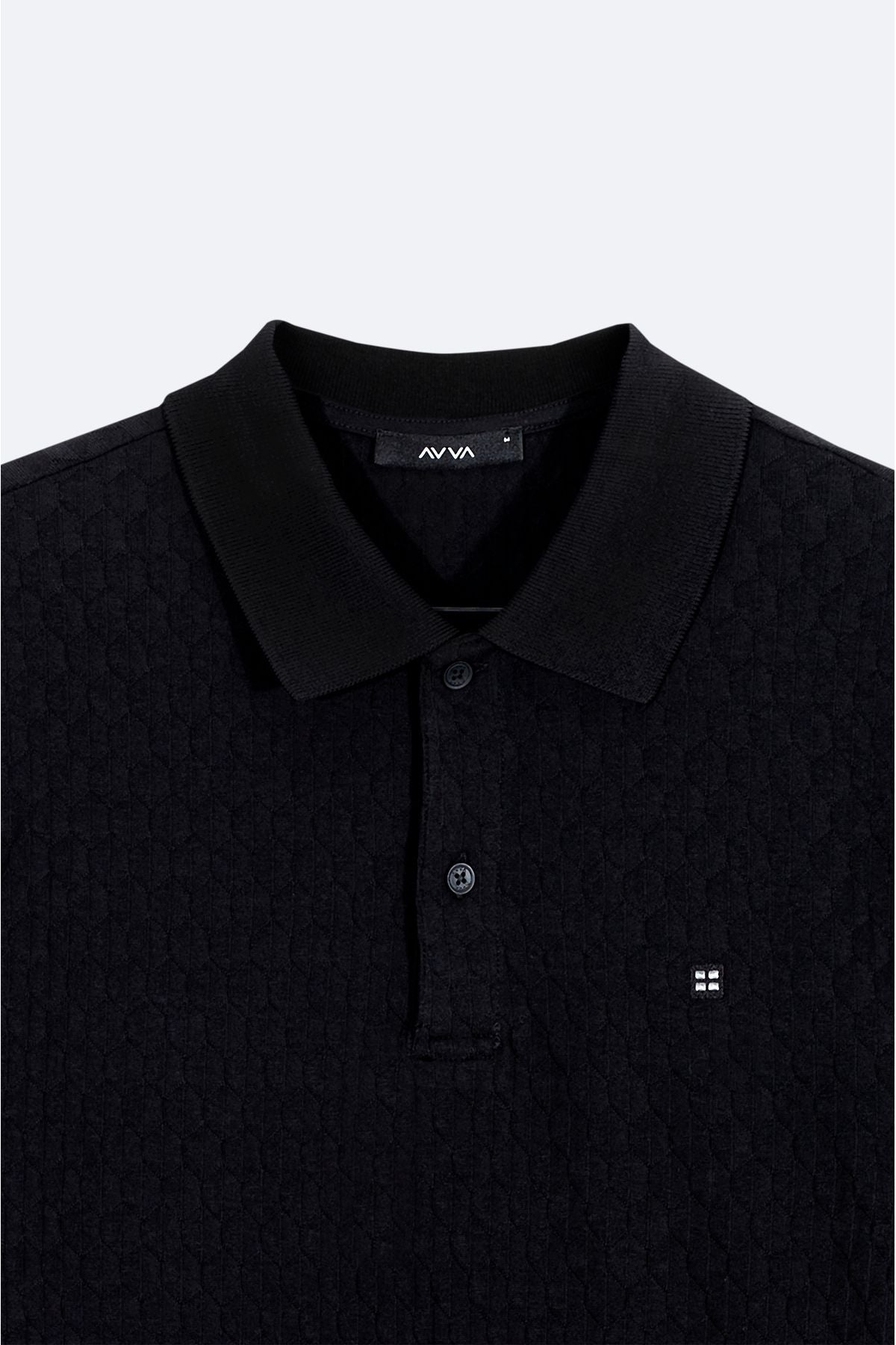 Men Black 100 %Cotton Jacquar Polo Yaka T-shirt A41y1196