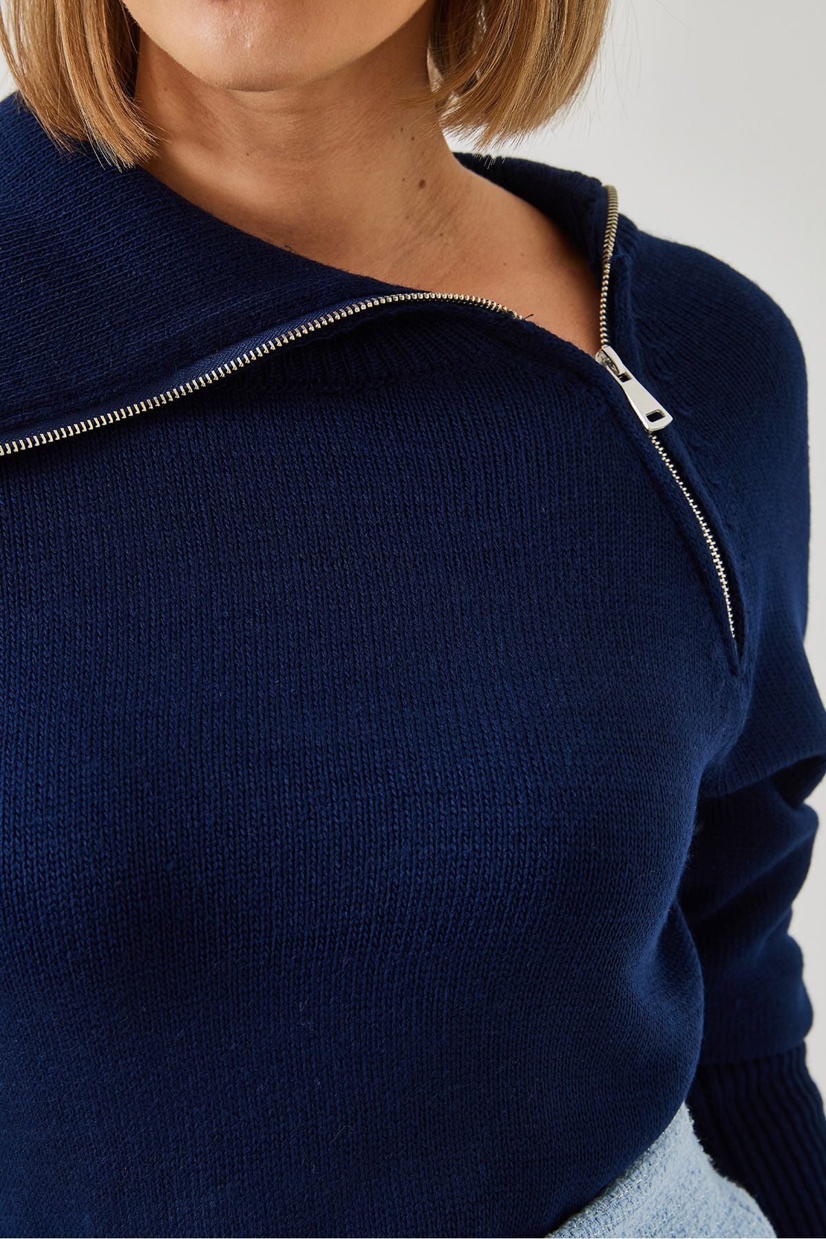 Women Zippered Red Triko Sweater 20247543