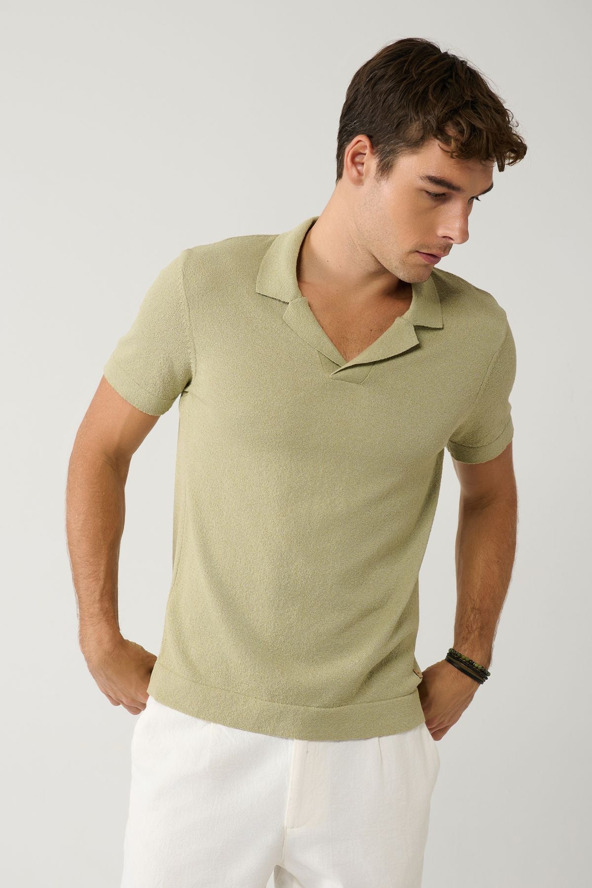 Men's Open Khaki Aum Yaka textured knitwear T-shirt A41y5066