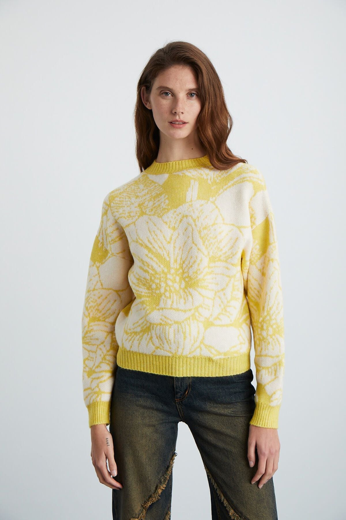 NINTY WOMEN'S BICYCLE FLOWLED RECYCLE knitwear yellow sweater