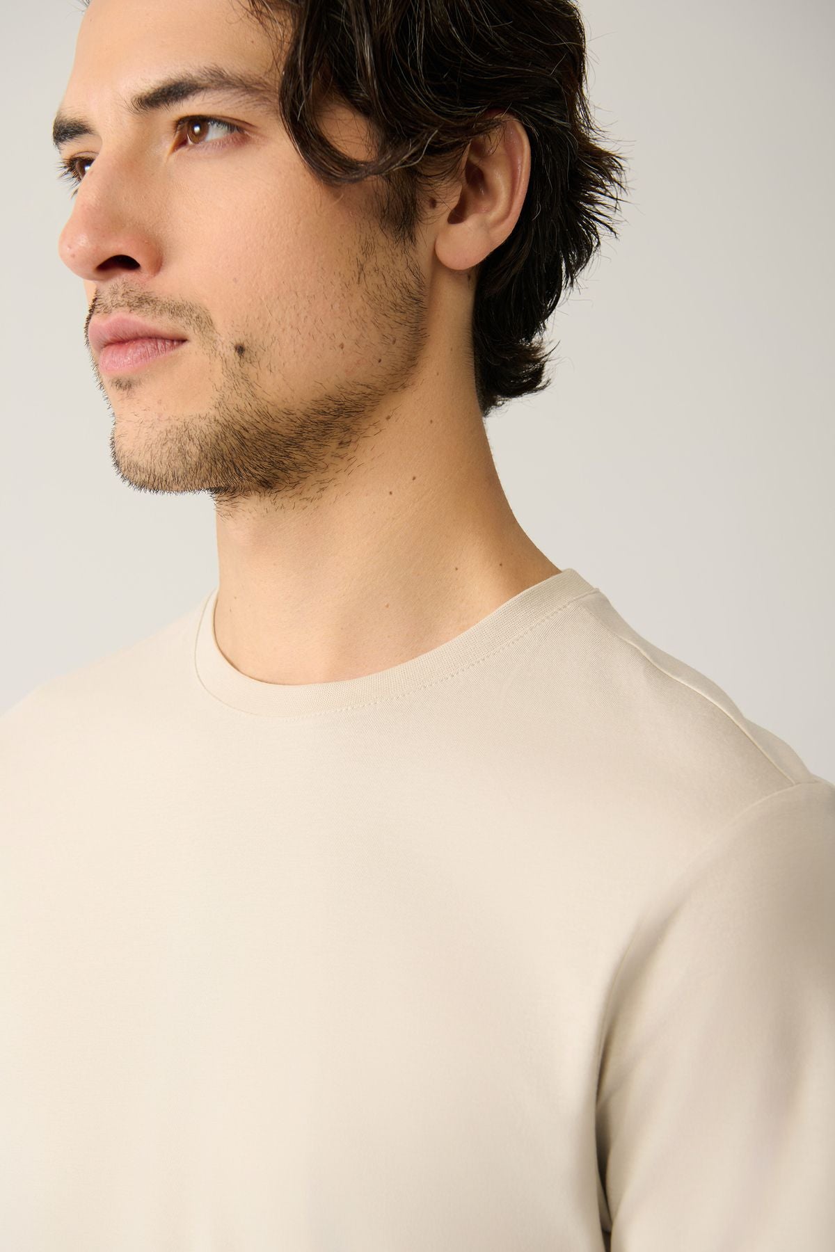Men's Beige 100 %Cotton Breathing Bicycle Yaka T-Shirt E001000
