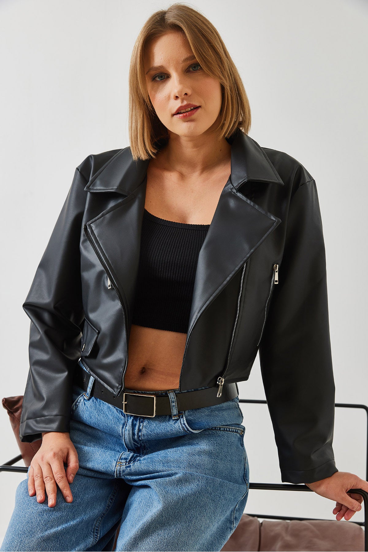 Women's Asymmetric Zipper Detail Leather Jacket 2486 60351271