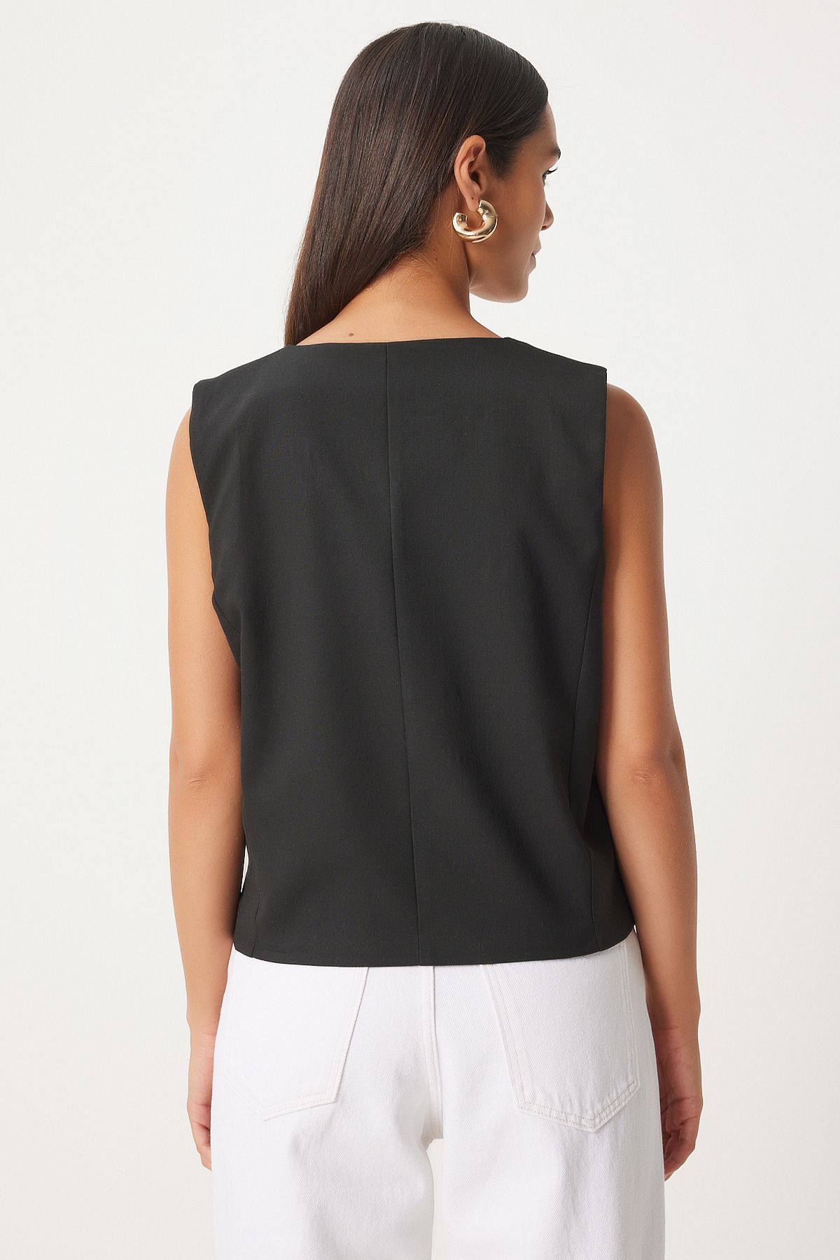 Female Black V -Neck Viscose Vest To00145