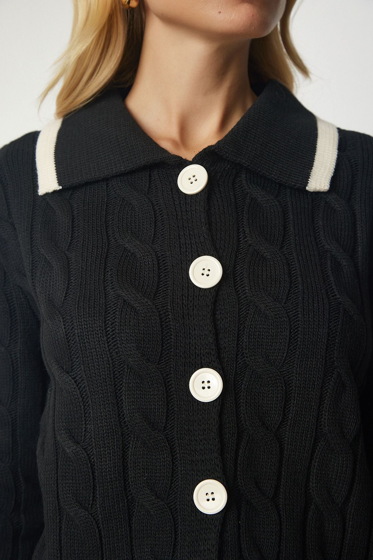 Women's Black Knitting Motif button knitwear cardigan MX00143