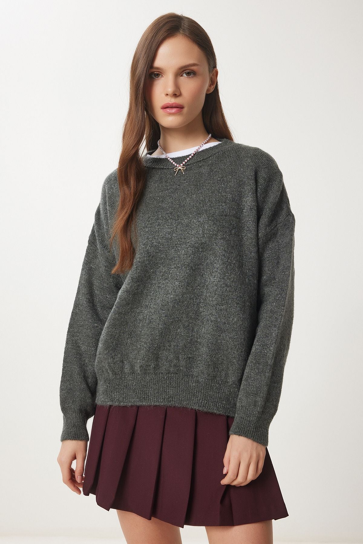 Women's Gray Bicycle collar Oversize knitwear sweater BV00085