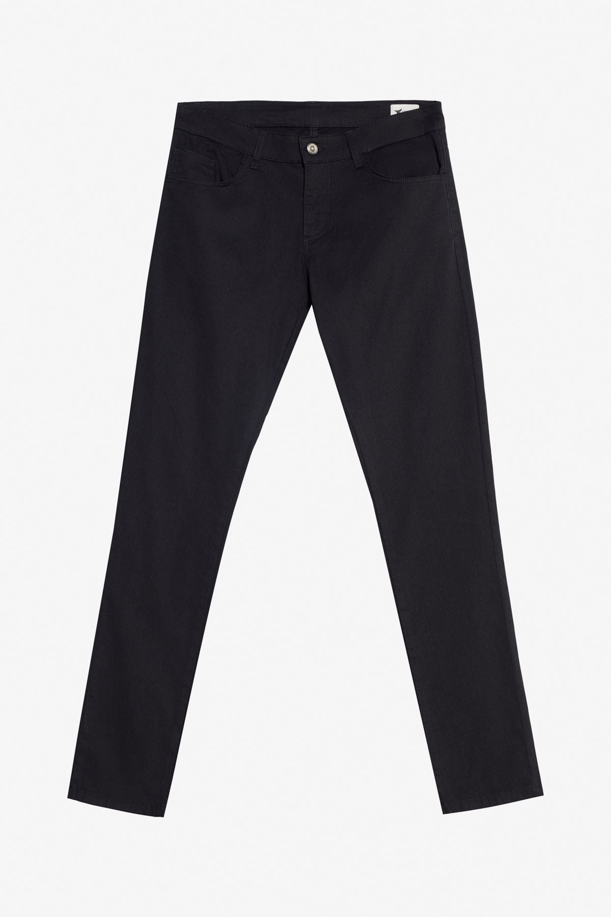 Men's black cotton slim fit narrow cut 5 pocket flexible casual pants