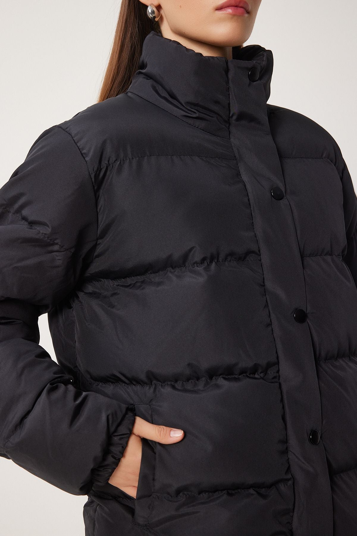 Female black fisherman collar swelling coat RV00063