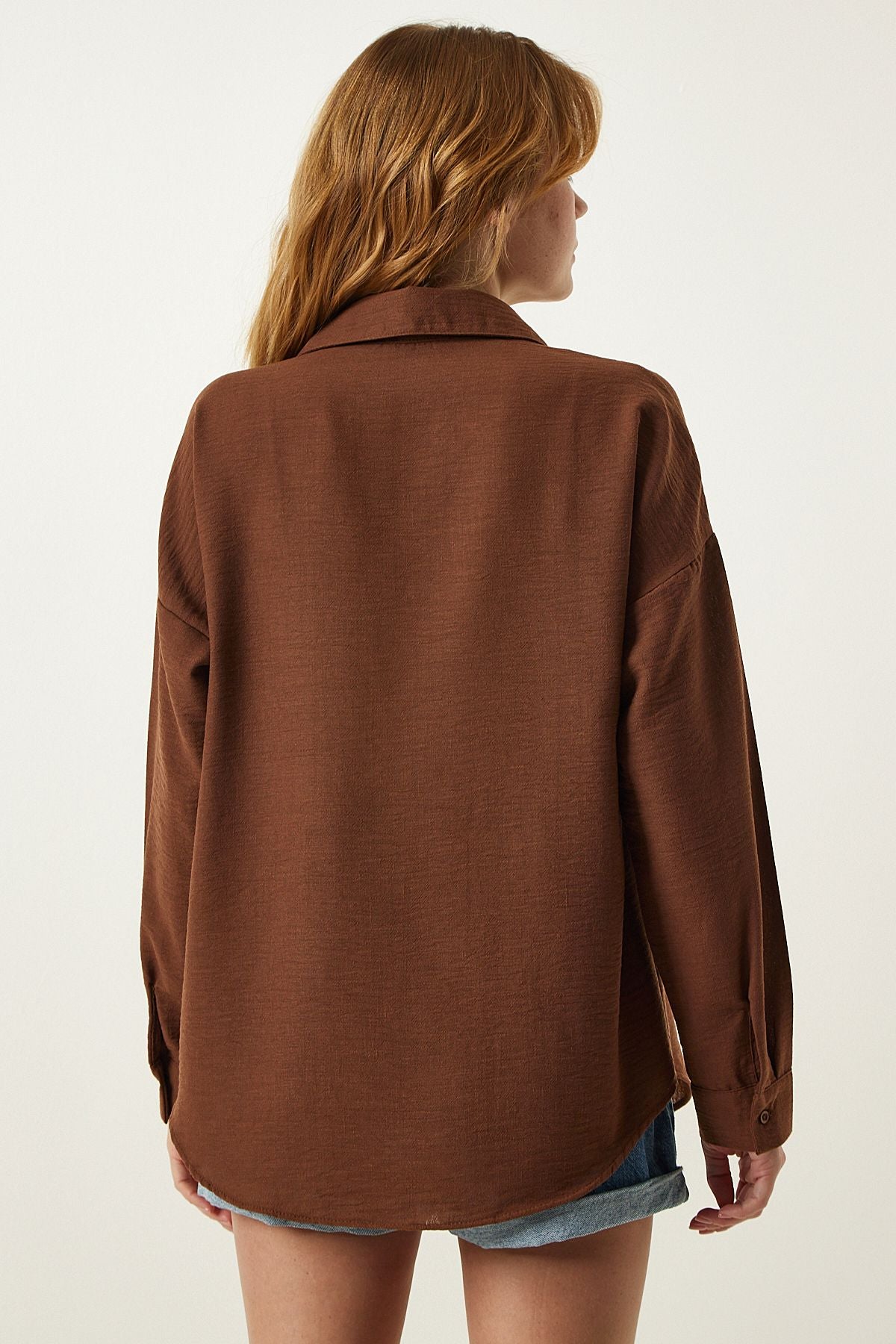 Woman Brown Oversizle Linen Ayrrin Shirt DD01222