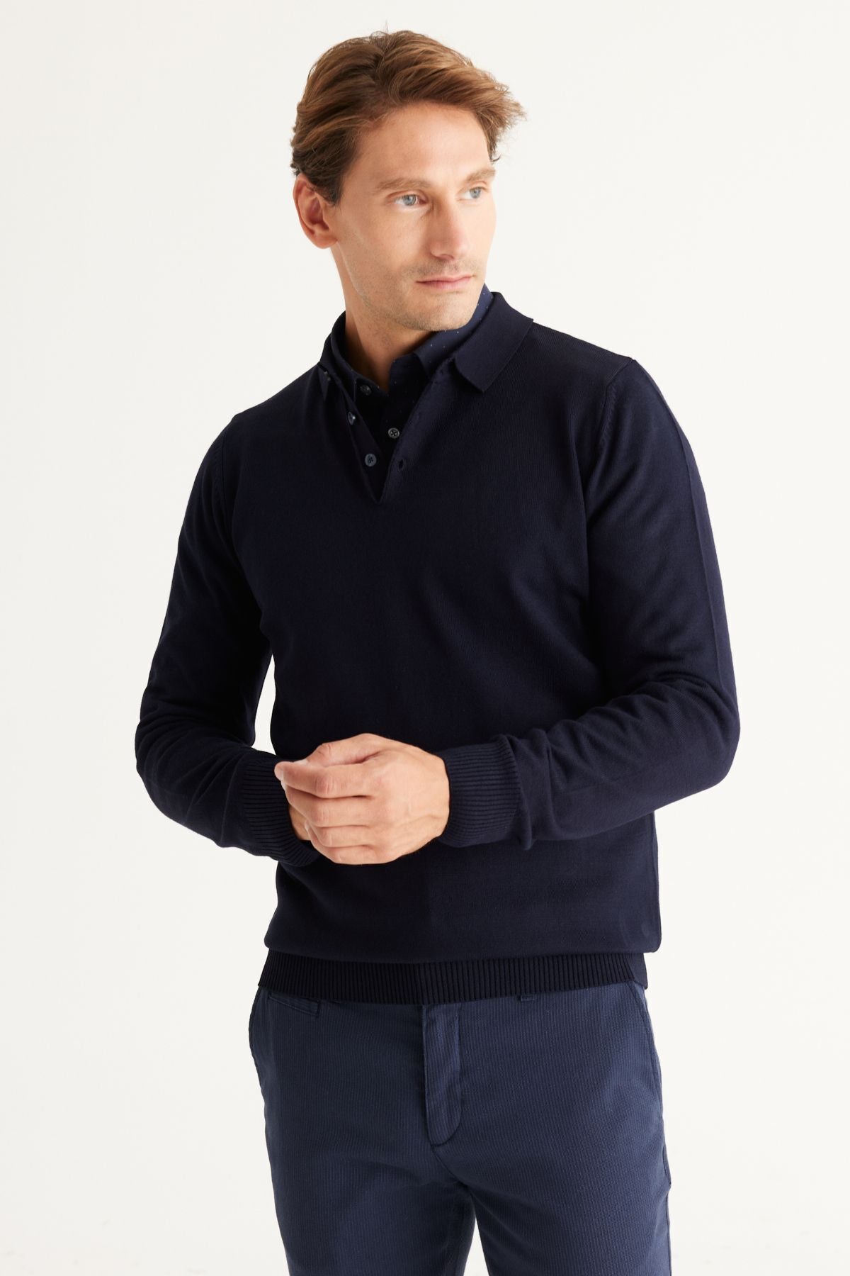 Men's Navy Blue Flash Standard Fit Normal Cut Polo Yaka Knitwear