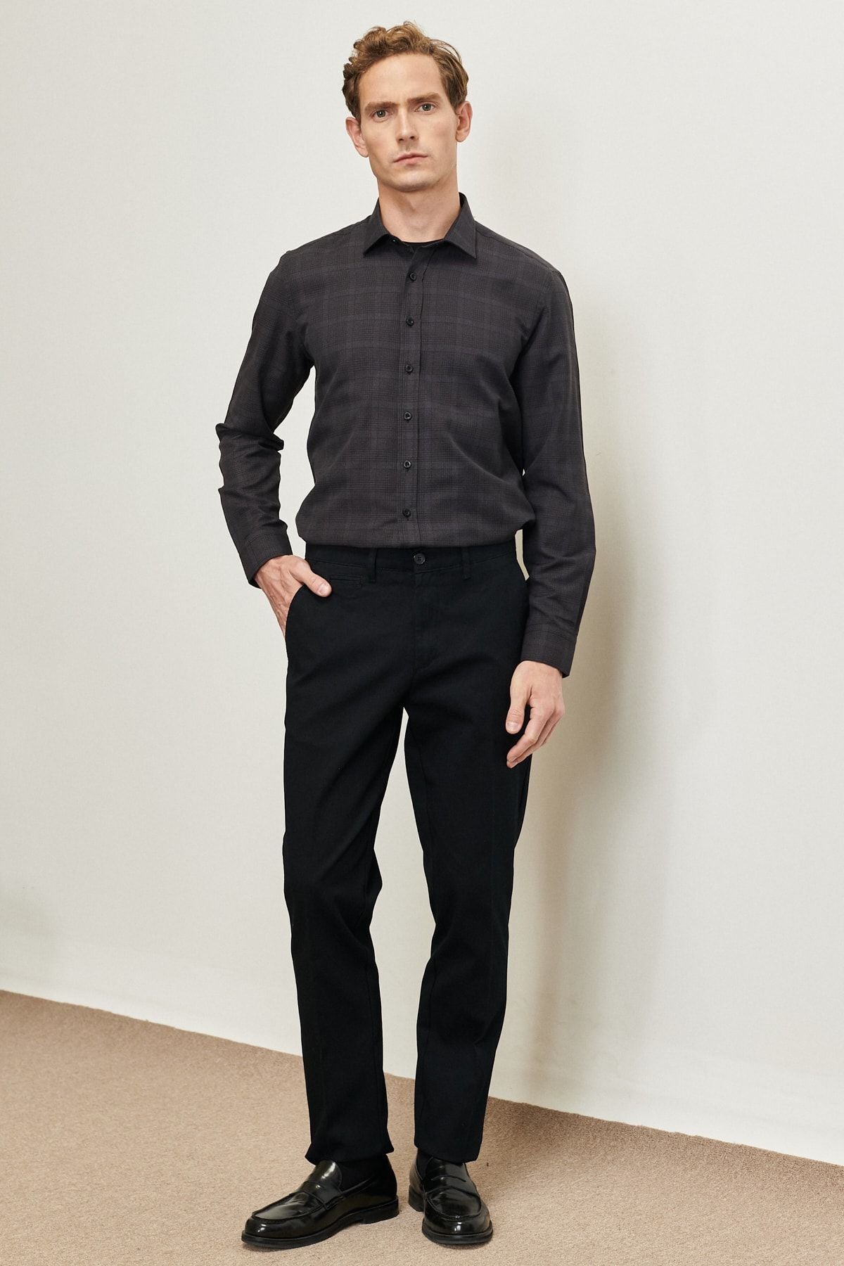 Men's Black Comfort Fit Casual Cut Flexible Amelor Casual Pants