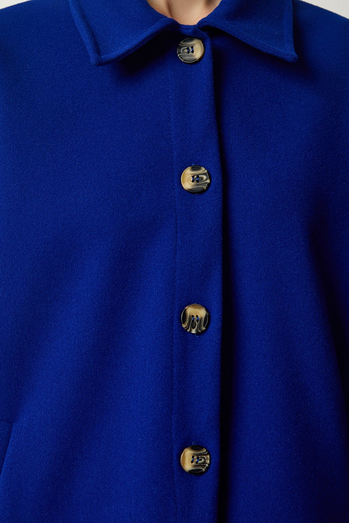 Woman Cobalt Blue Button Pocket Oversize Shirt Jacket DD01263