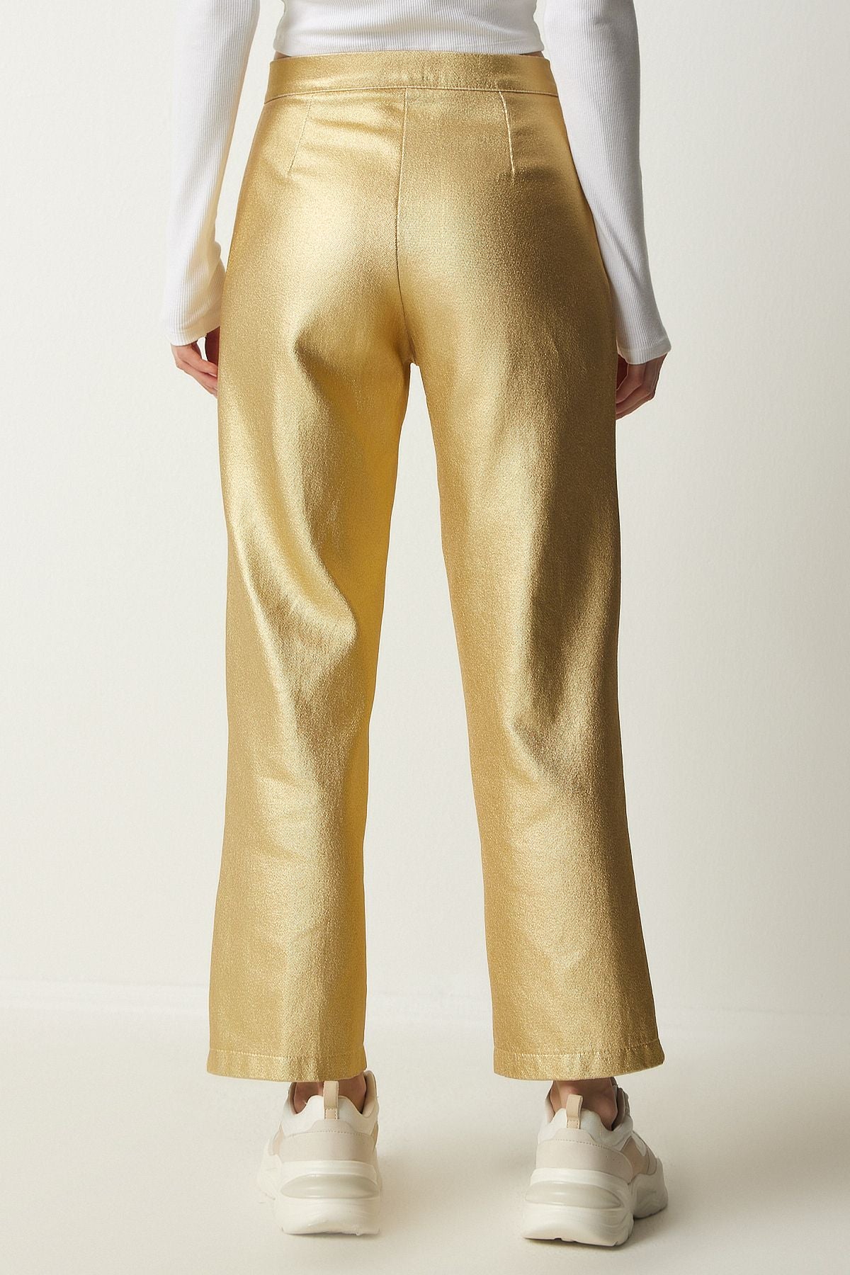 Female Metallic Yellow Metallic Carrot Pants UL00012