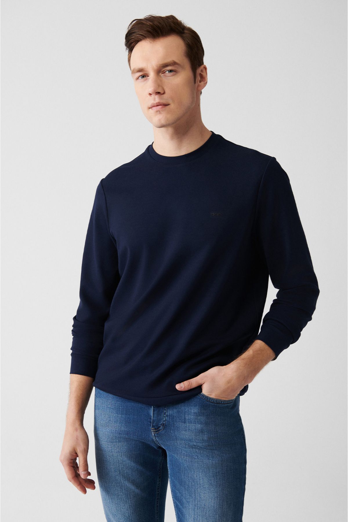 Men's navy blue interlok fabric bike collar sweatshirt a31y1201