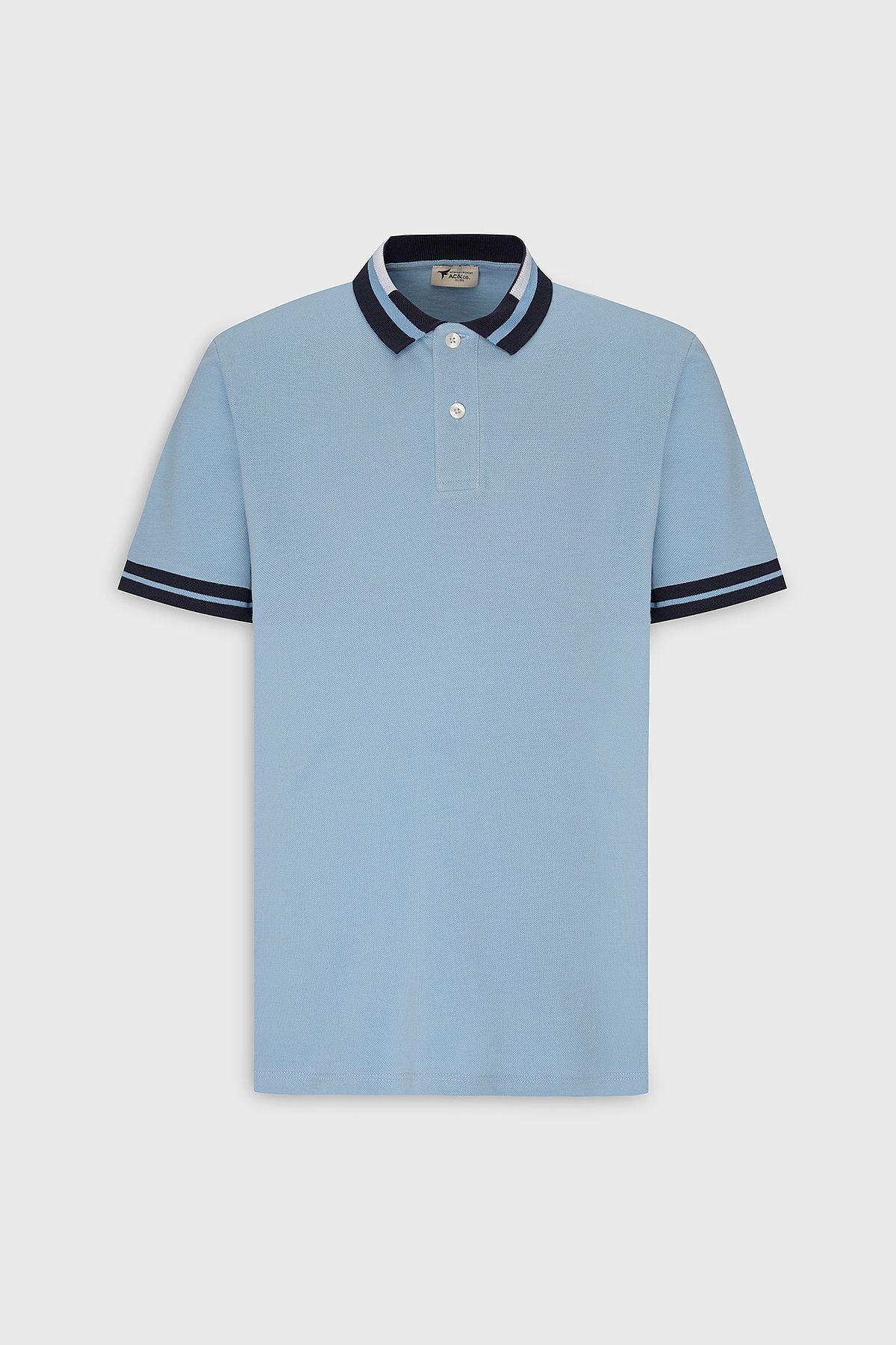 Men's light blue slim fit narrow cut 100 %cotton curved polo collar t -shirt