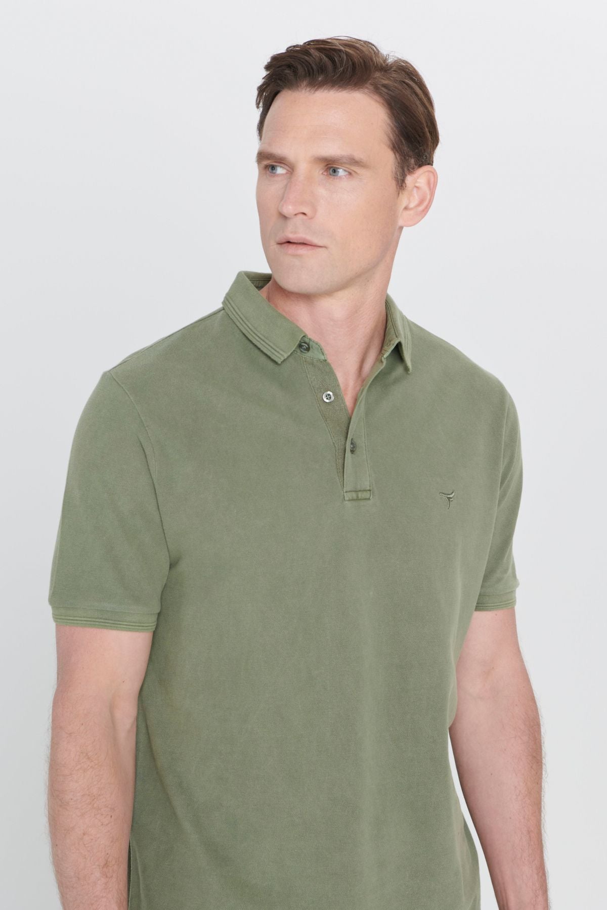 Men's Khaki Slim Fit Night Cut Polo Yaka 100 %Cotton Patterned T -shirt