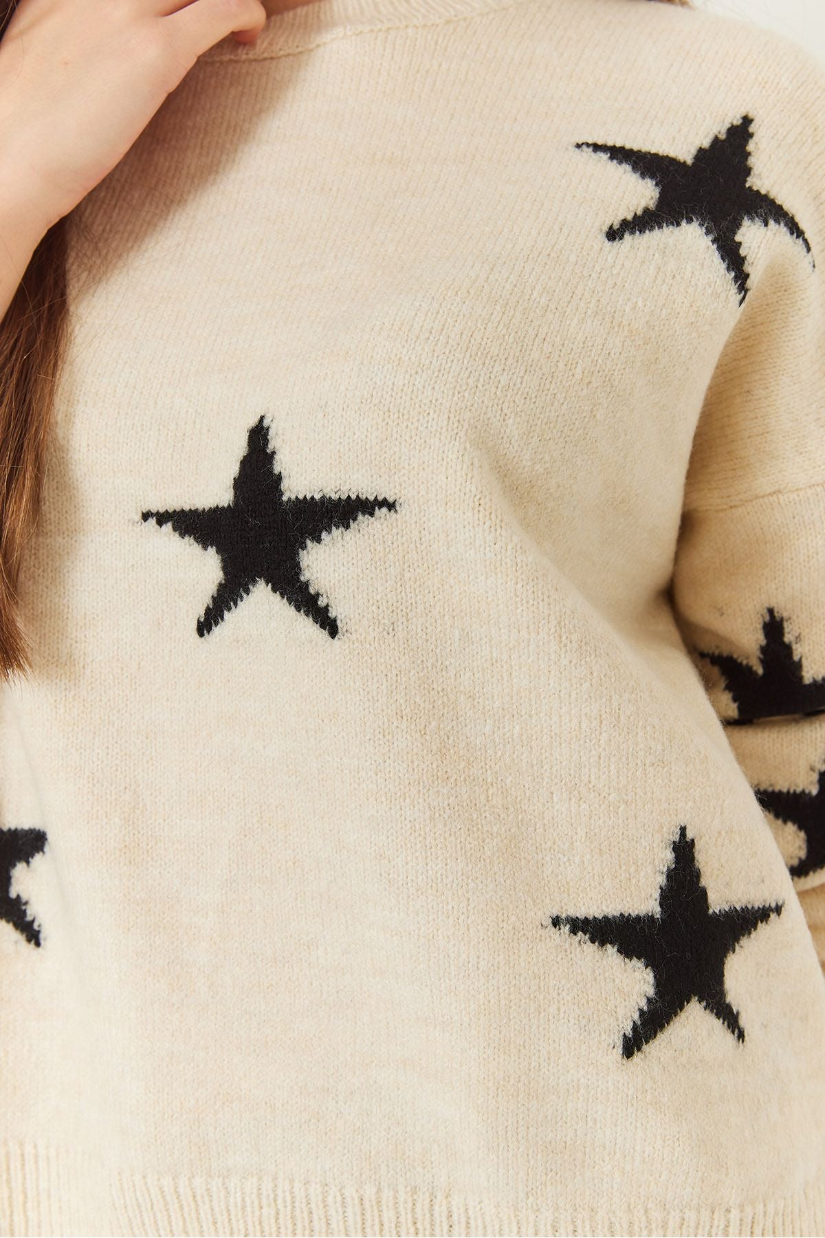 Female Bike collar star patterned knitwear sweater 20247536