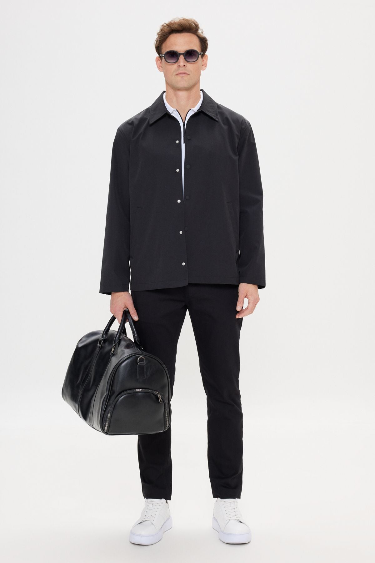 Men's Black Standard Fit Normal Cutting Shirt Caple Capital Coat Coat