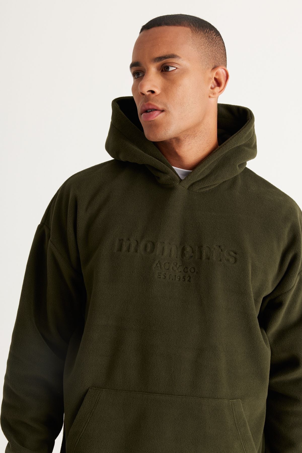 Men's Khaki Oversize plenty of cut hooded polar sweatshirt