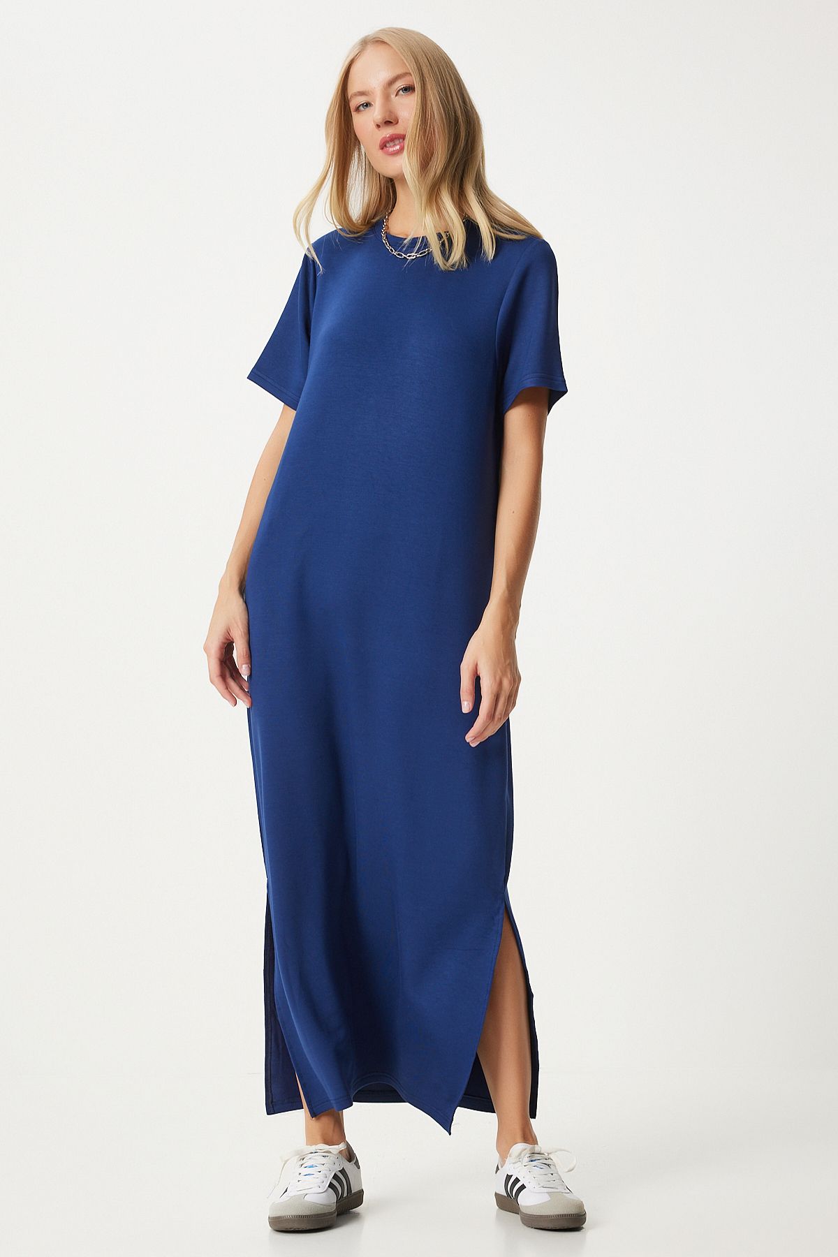 Woman navy blue on the other hand slit summer long knitted dress hw00011