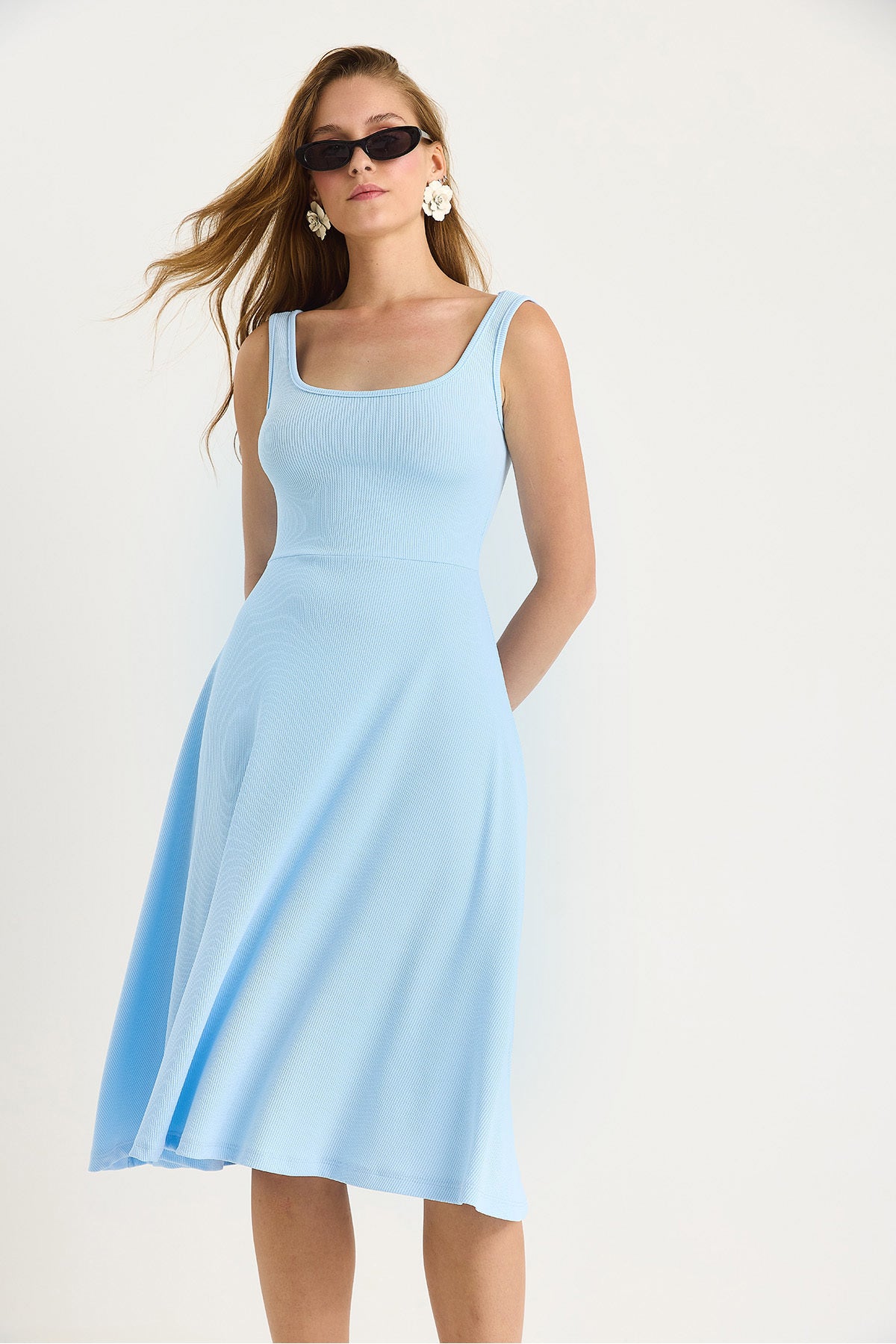 Women's U-Neck Strap Ribbed Flared Dress 477 60283393