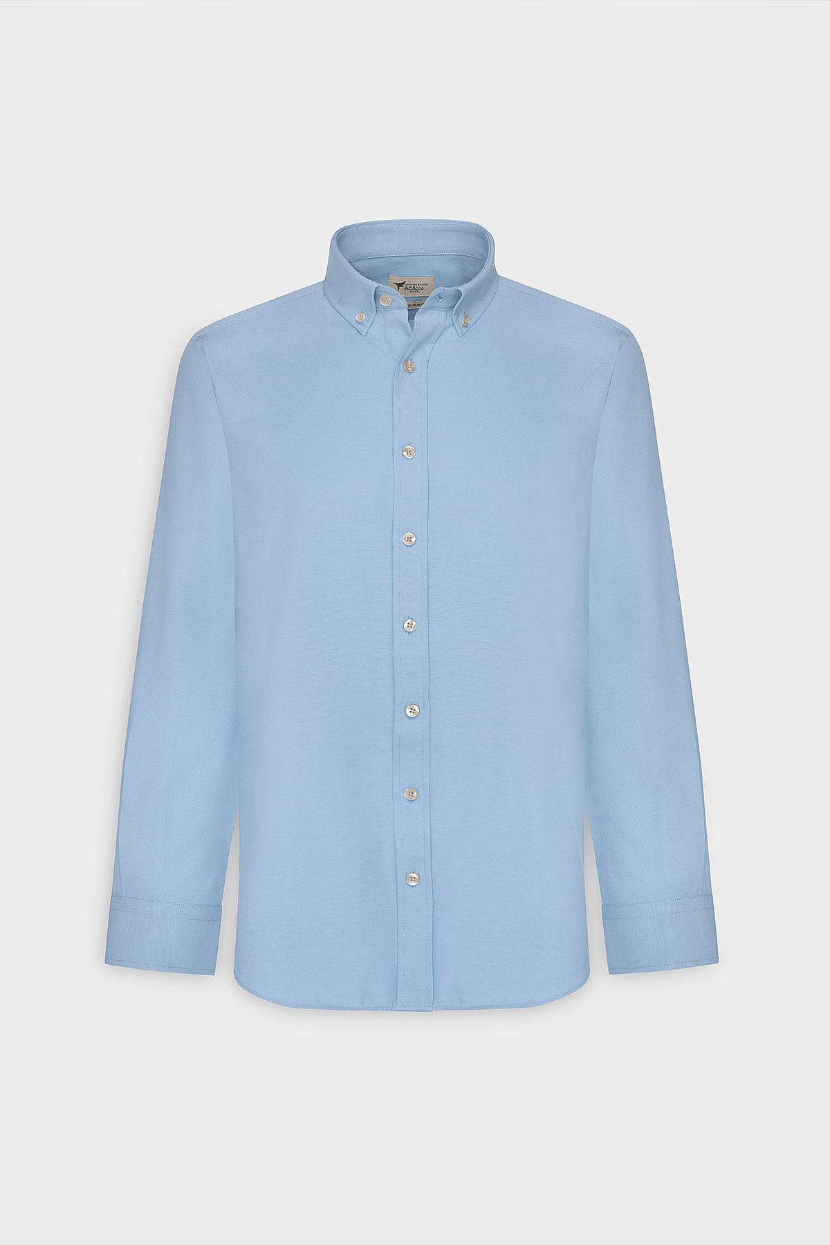 Men's Oxford Blue Button Neck Easy Ironable Cotton Slim Fit Narrow Cut Shirt