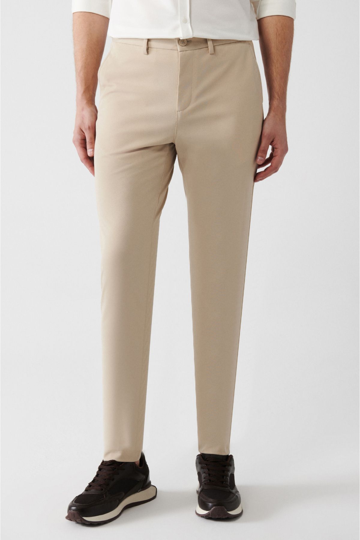 Men's Beige Side Amest Jersey Fabric Pants B003200