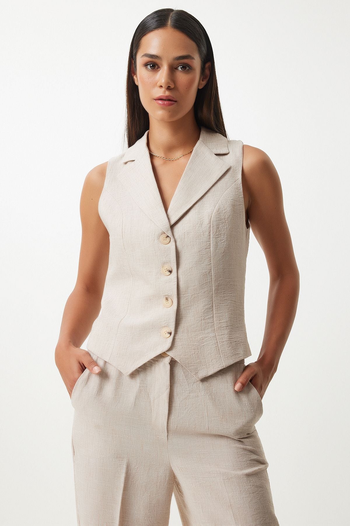 Female Biscuit Shawl Yaka Vest Pants Set FN03231