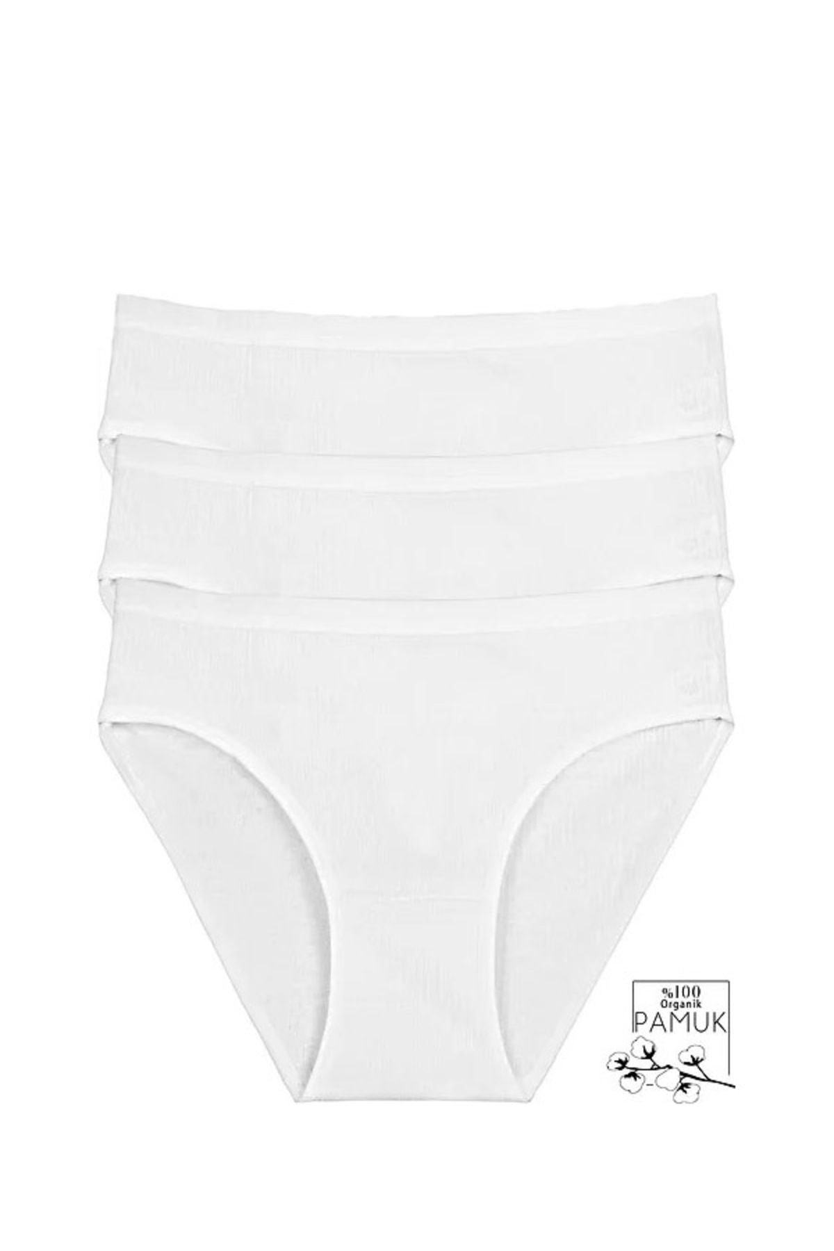 Woman White Cotton Lycra Bikini Pantyon 3 Package