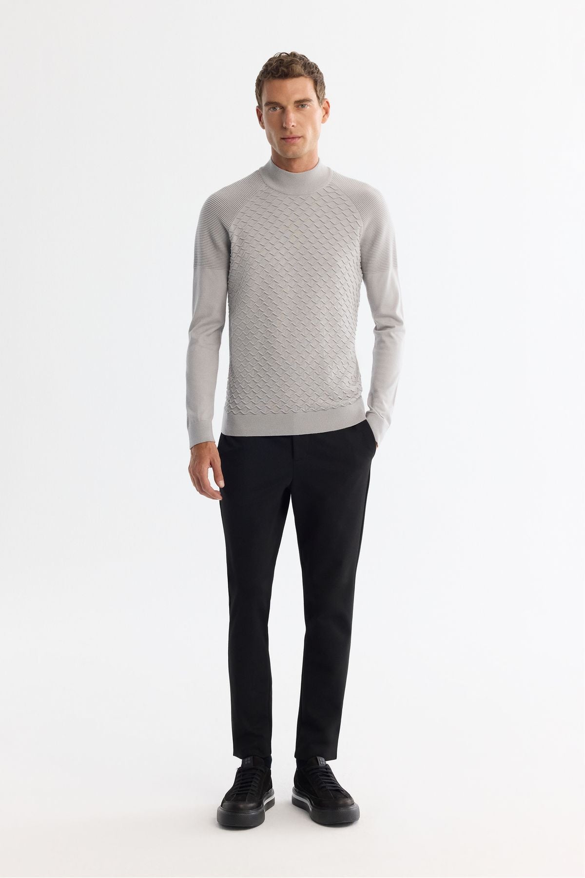 Men's gray half half fisherman Yaka Soft Touch Knitwear Sweater A42Y5023
