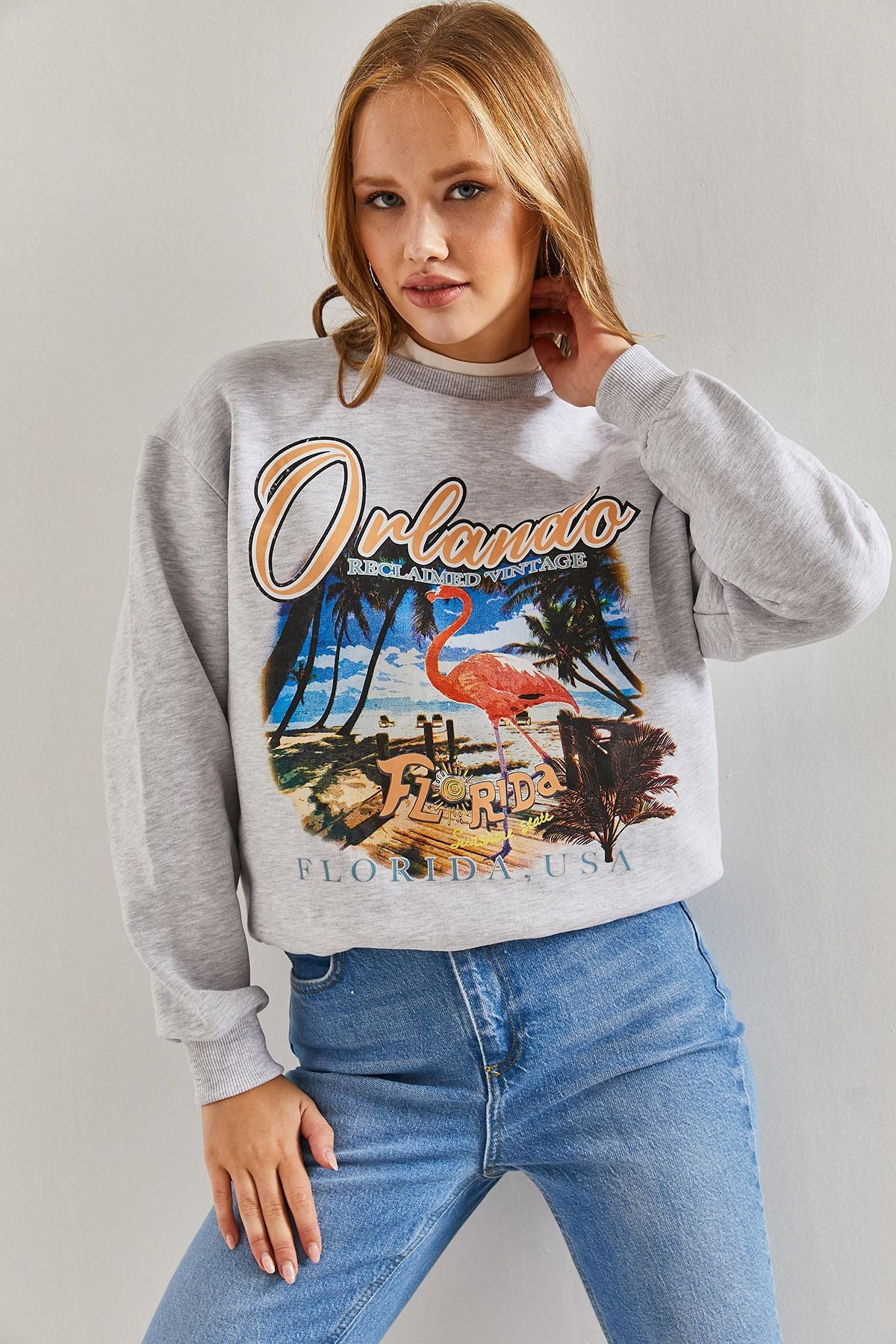 Woman Orlando Picture Printed Three Yarn Sweatshirt