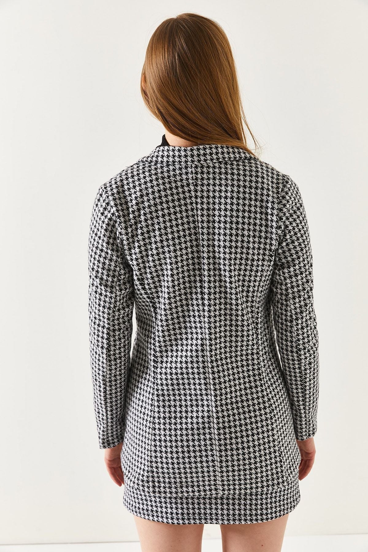 Female Black Kazayaği Pattern Single button Jacket ARM-20K001121