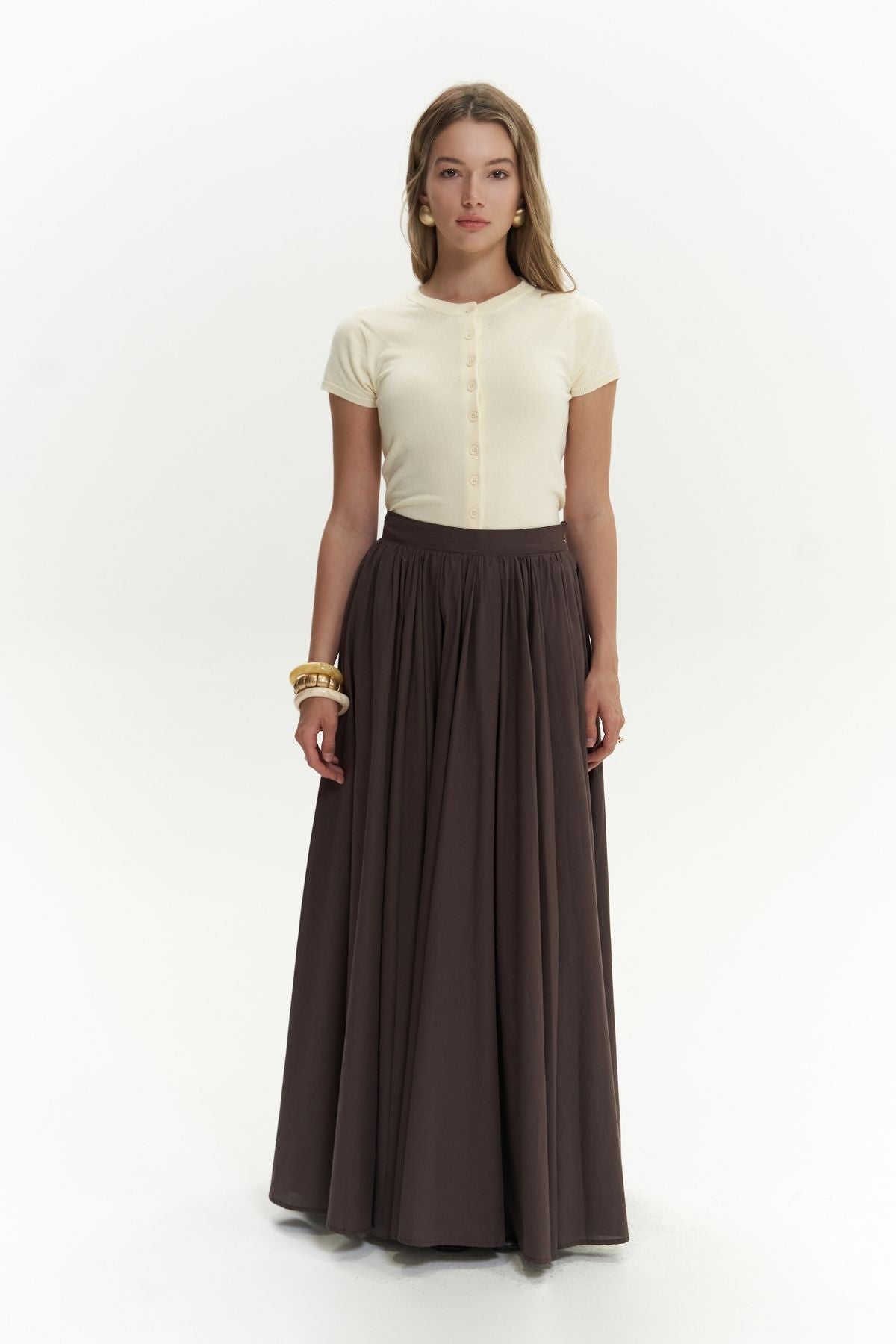 Faylinn Pleated Long Coffee Skirt