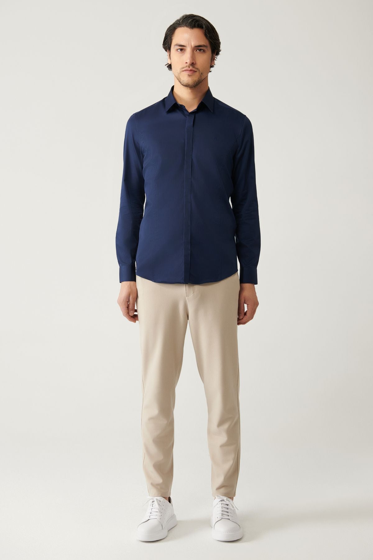 Men's Navy 100 %Cotton Classic Collar Satin Shirt B002002