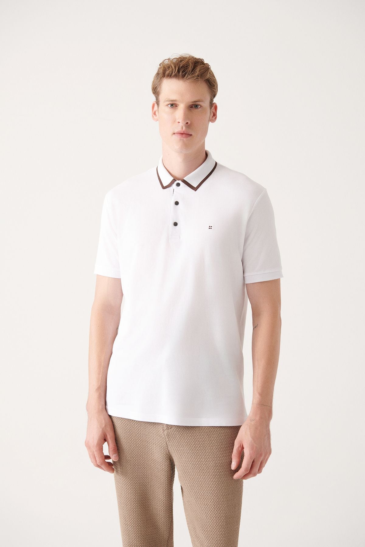 Men's White 100 %Cotton Stick Polo Yaka T-shirt A31y1175