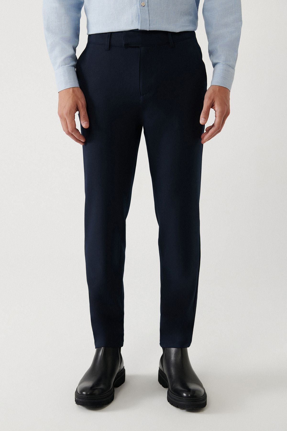 Men's navy blue side pocket with soft button Chino Trousers A32Y3070