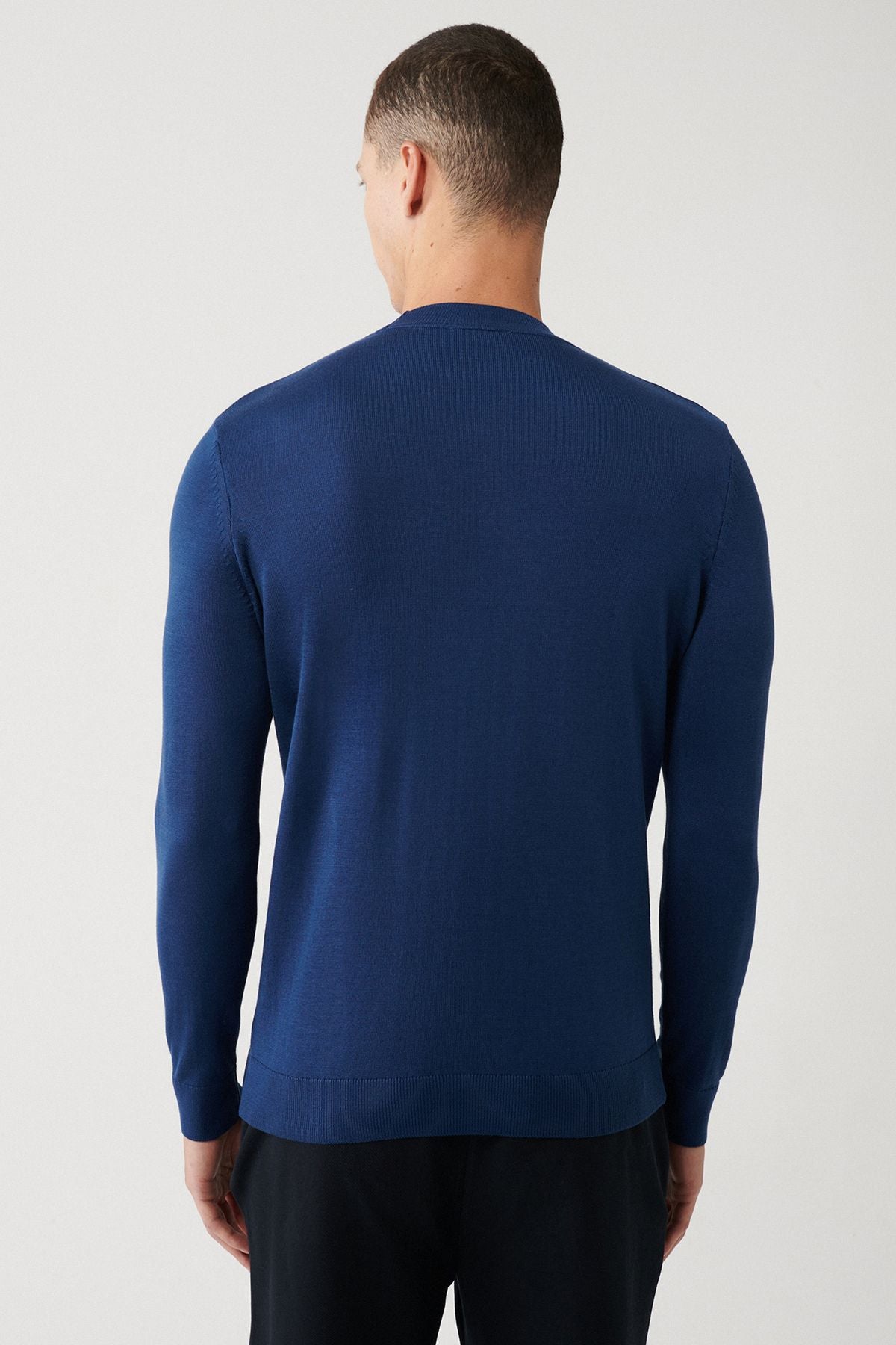 Men's light navy blue bike collar viscose knitwear sweater B005021