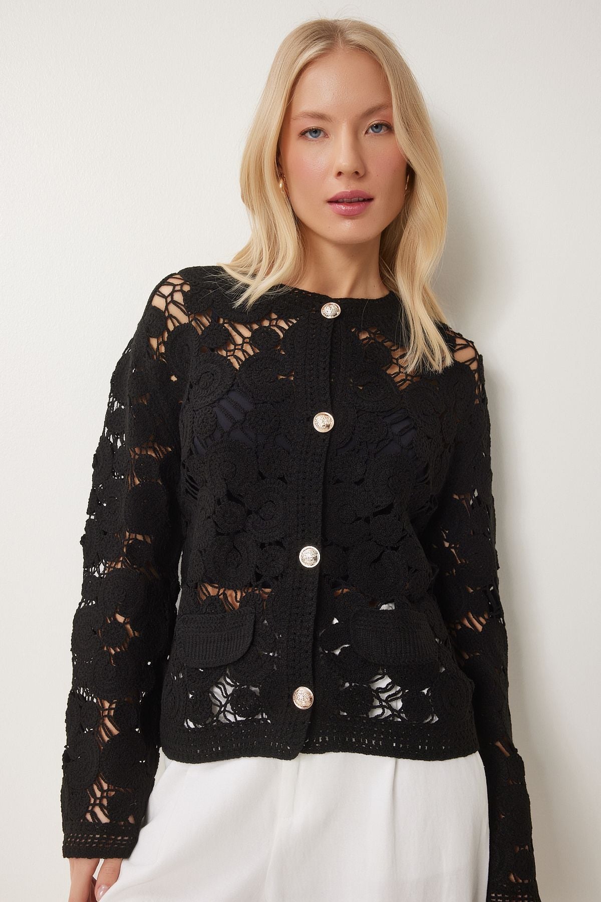 Female Black Flower Seasonal Triko Cardigan ES00175