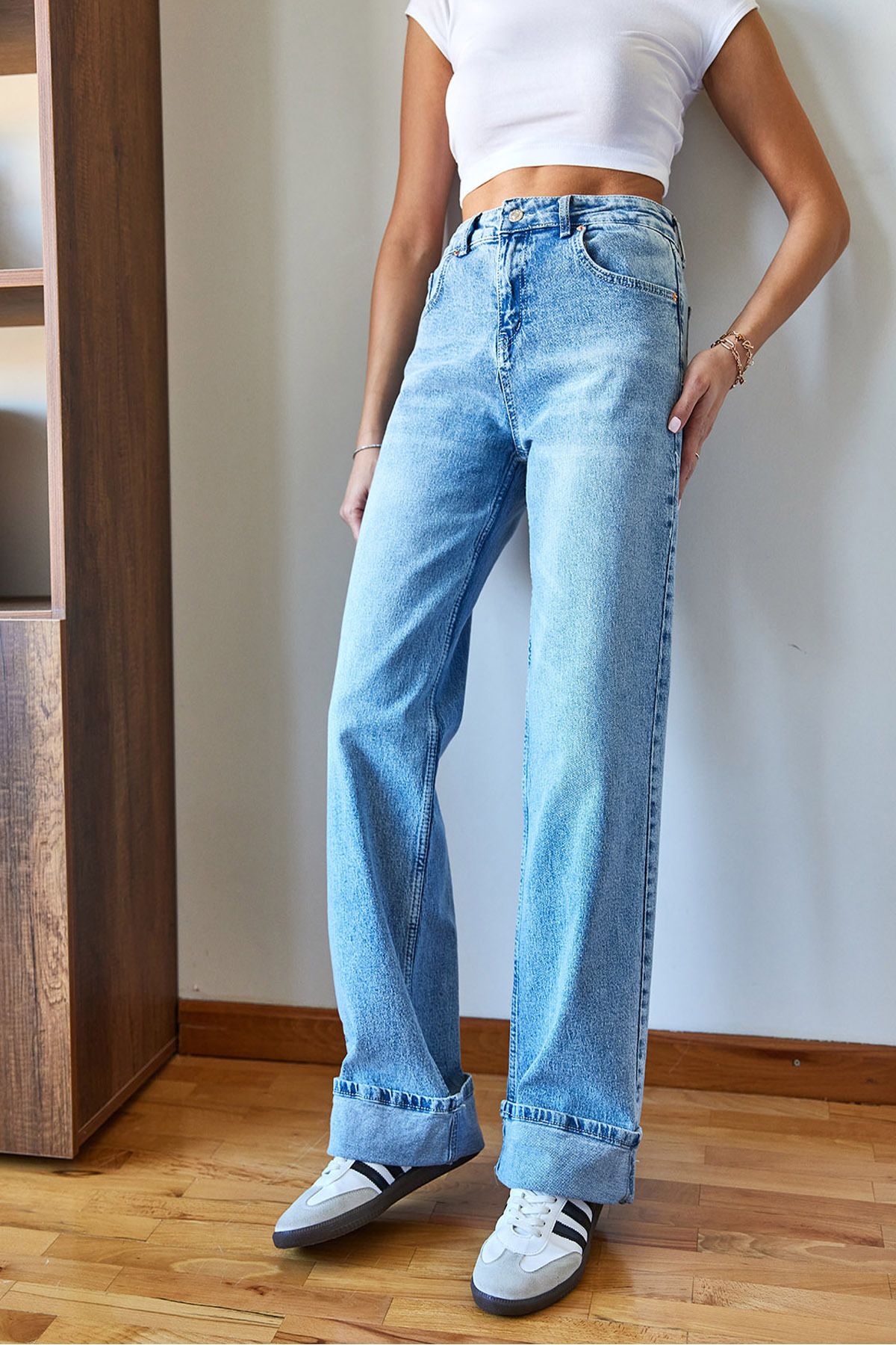 Woman Palazzo Folded DENİM Pants 5225