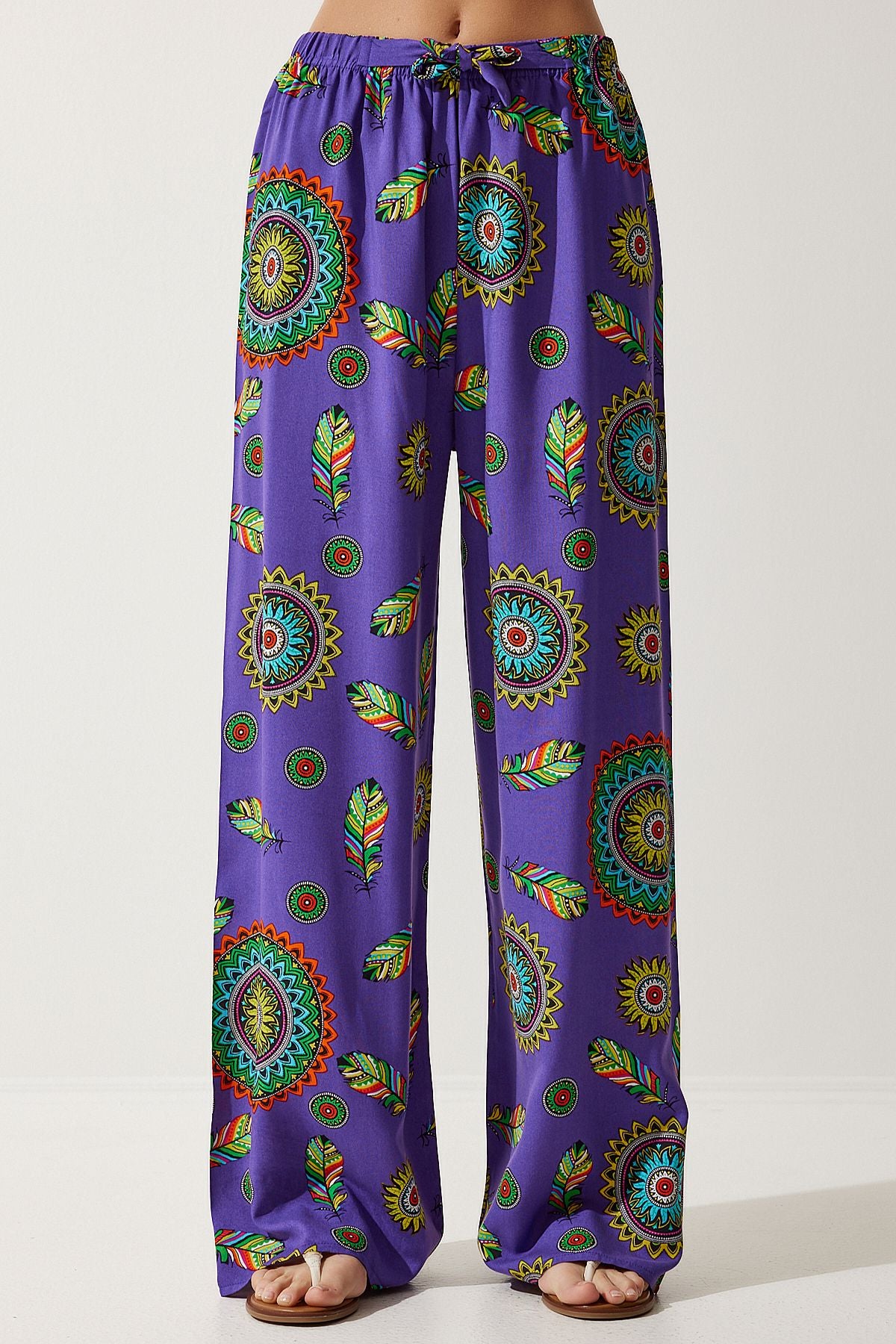 Woman Purple Patterned Viscose Palazzo Pants EN00606