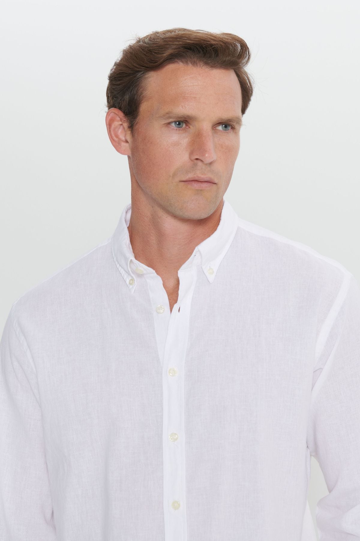 Men's White Linen Comfort Fit Casual Cutting buttoned collar shirt