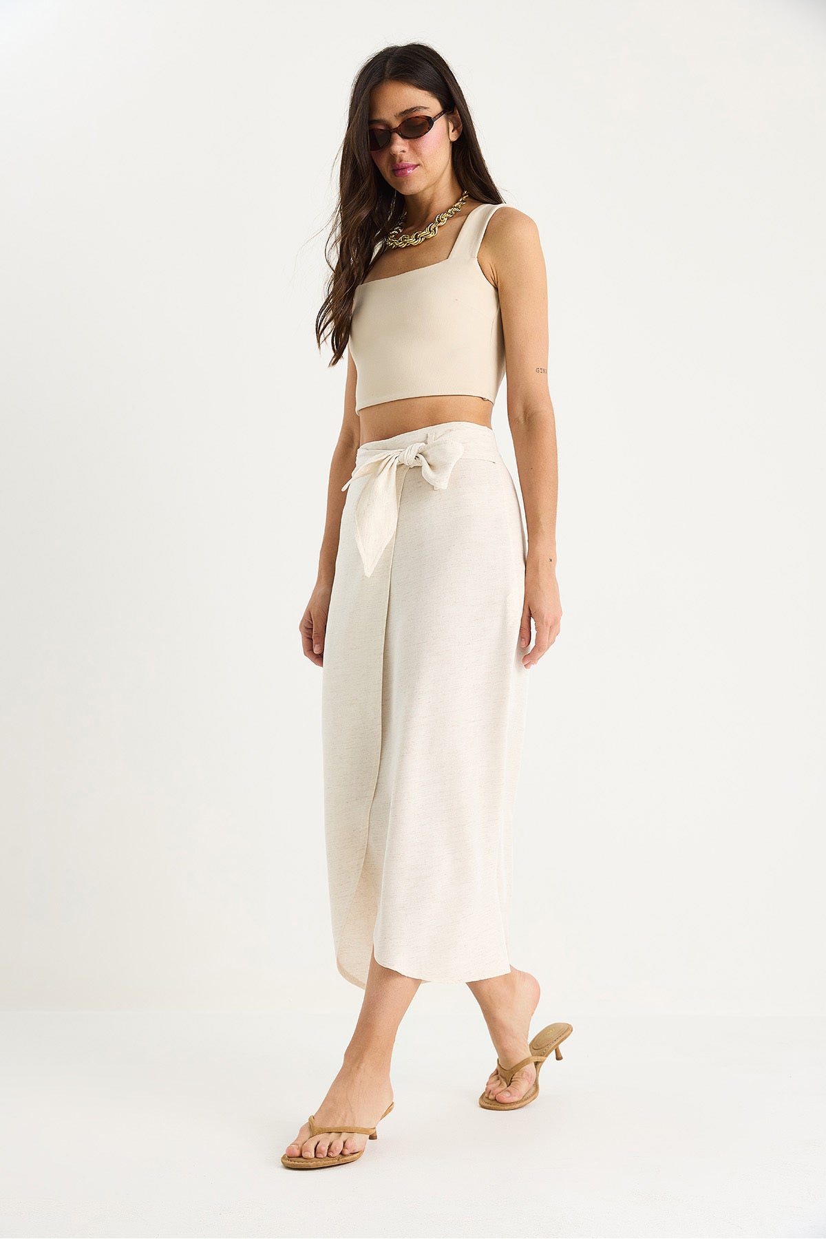 Women's Tie-Up Wrap Summer Thin Linen Skirt DE251071 60283418