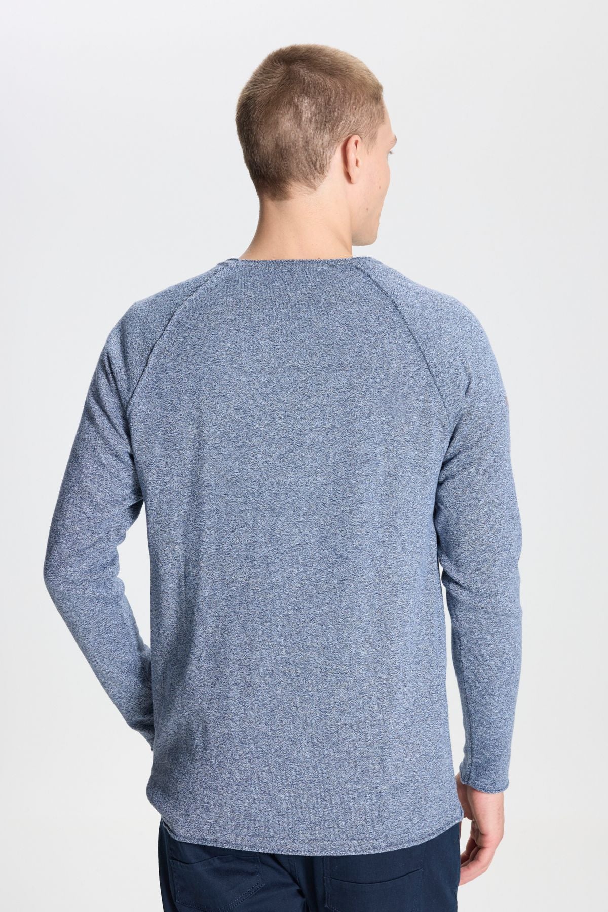 Men's Indigo-Ekru Standard Fit Normal Normal Class Bike Cotton Muline Patterned Knitwear Kazakh