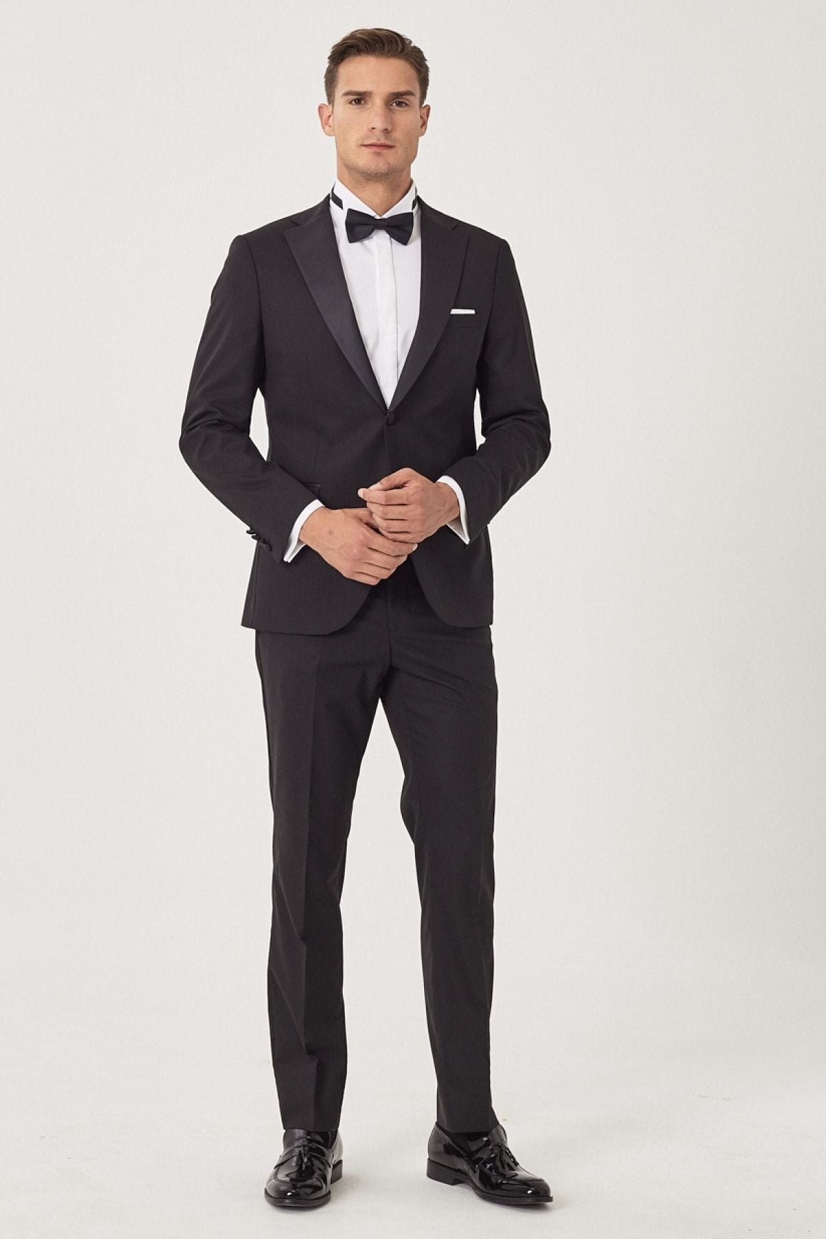 Men's black slim fit narrow cut Mono collar classic tuxedo set